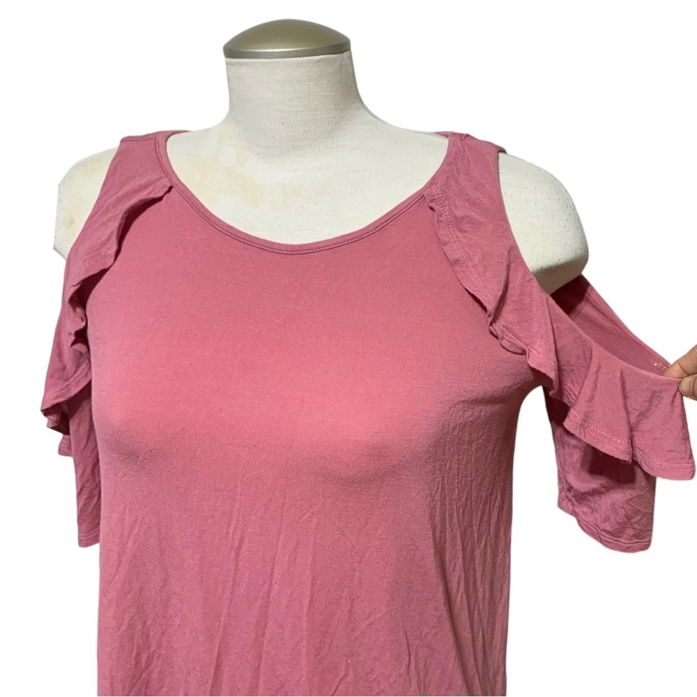 Mikey & Joey Old Rose Ruffle Cold Shoulder Airy Top Size Medium